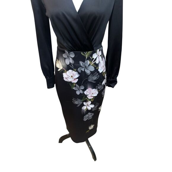Ted Baker London Black Floral Wrap Sheath Dress size 1 - Picture 11 of 16